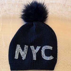 Black NYC Rhinestone Pom Knit Hat - Kids Accessories